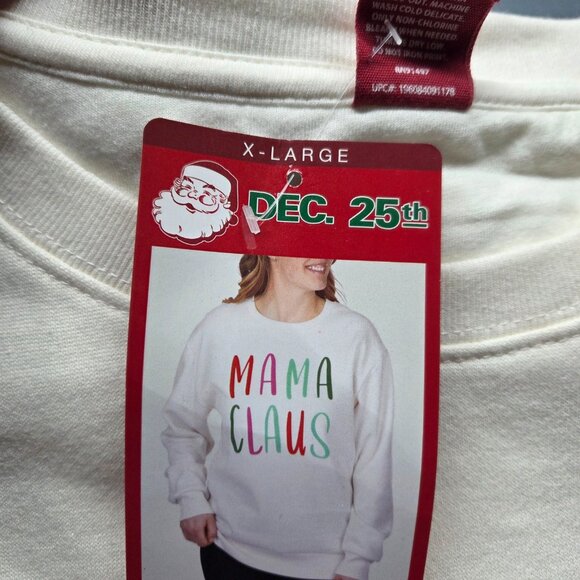 Dec. 25th "Mama Claus" Sweatshirt - White - XL - NEW - Picture 3 of 5